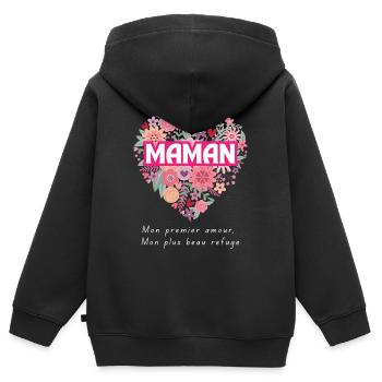 Maman Floral Fête des Mères Amour Maman - Sweat Premium à capuche zippé enfant bio - noir - Dos - AI Model Kid Male (0cm)