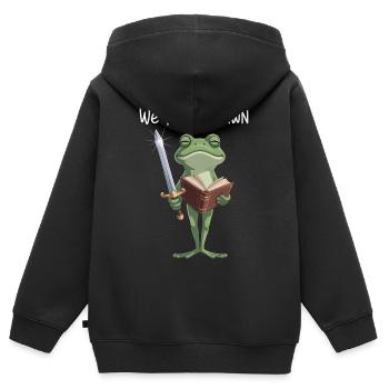 Lecture du Chevalier Grenouille à l’aube - Sweat Premium à capuche zippé enfant bio - noir - Dos - AI Model Kid Male (0cm)