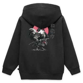 Imprimé d’armure samouraï coq - Sweat Premium à capuche zippé enfant bio - noir - Dos - AI Model Kid Male (0cm)