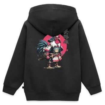 Armure samouraï coq - Sweat Premium à capuche zippé enfant bio - noir - Dos - AI Model Kid Male (0cm)