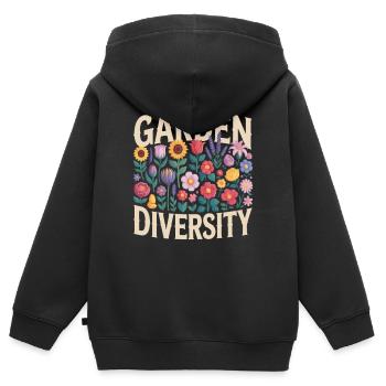 Jardin Diversité Florale - Sweat Premium à capuche zippé enfant bio - noir - Dos - AI Model Kid Male (0cm)