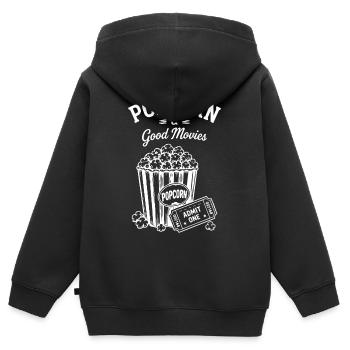 Billet de cinéma Popcorn et Good Movies - Sweat Premium à capuche zippé enfant bio - noir - Dos - AI Model Kid Male (0cm)