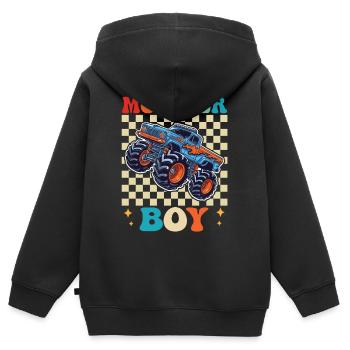 Monster Boy Truck Cartoon im Checkerboard - Kinder Premium Organic Zip Hoodie - Schwarz - Hinten - AI Model Kid Male (0cm)