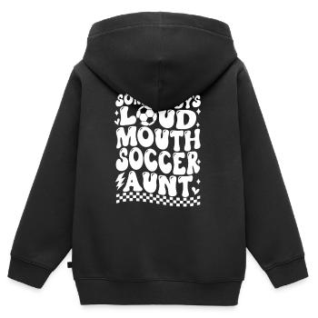 La tante de foot bruyante de quelqu’un - Sweat Premium à capuche zippé enfant bio - noir - Dos - AI Model Kid Male (0cm)
