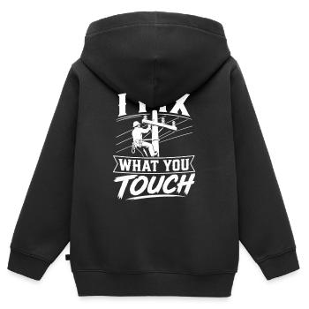 Motif de ligne électrique Papa câble - Sweat Premium à capuche zippé enfant bio - noir - Dos - AI Model Kid Male (0cm)