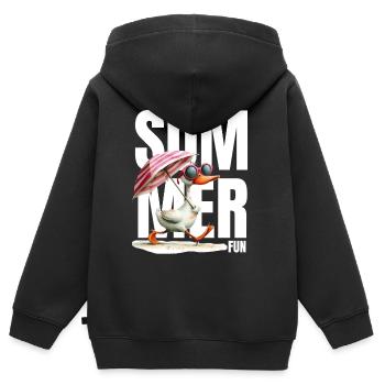 Canard d’été avec parasol et lunettes - Sweat Premium à capuche zippé enfant bio - noir - Dos - AI Model Kid Male (0cm)