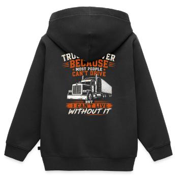 Chauffeur de camion longue distance, camion semi-remorque diesel fret - Sweat Premium à capuche zippé enfant bio - noir - Dos - AI Model Kid Male (0cm)