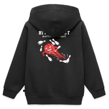 Hitem All Watchem Fight Bowling Strike League - Sweat Premium à capuche zippé enfant bio - noir - Dos - AI Model Kid Male (0cm)