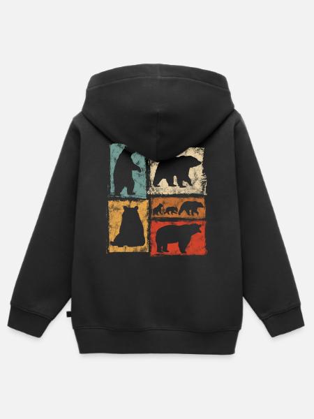 Bären Perspektiven Retro Tierdruck - Kinder Premium Organic Zip Hoodie - Schwarz