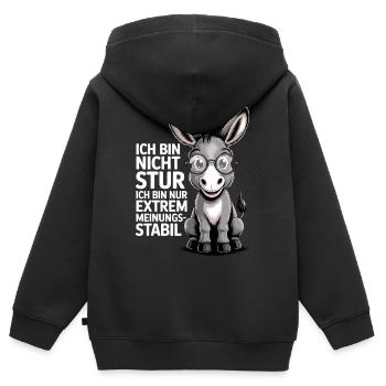 Ich bin nicht stur nur extrem meinungsstabil, Esel - Kinder Premium Organic Zip Hoodie - Schwarz - Hinten - AI Model Kid Male (0cm)