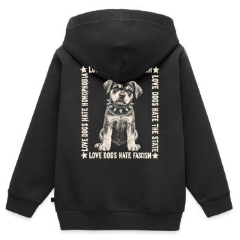 Chemise Love Dogs Hate Fascism - Sweat Premium à capuche zippé enfant bio - noir - Dos - AI Model Kid Male (0cm)