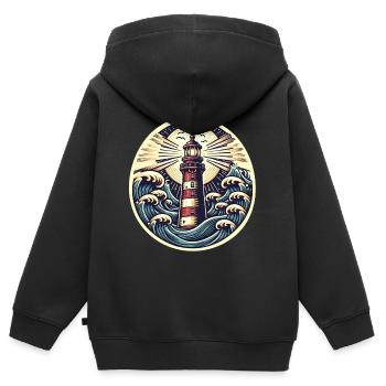 phare - Sweat Premium à capuche zippé enfant bio - noir - Dos - AI Model Kid Male (0cm)