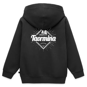 Taormina Sizilien in Italien mit Retro Segelschiff - Kinder Premium Organic Zip Hoodie - Schwarz - Hinten - AI Model Kid Male (0cm)