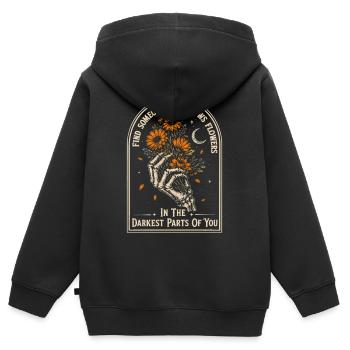 Squelette Fleurs Gothique | Citation Dark Academia - Sweat Premium à capuche zippé enfant bio - noir - Dos - AI Model Kid Male (0cm)