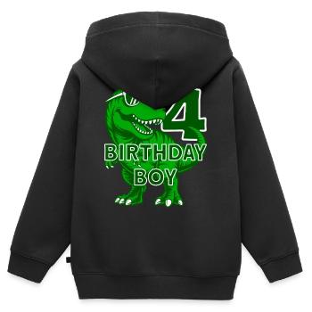 DINO 4 ANS DINOSAURE 4E ANNIVERSAIRE - Sweat Premium à capuche zippé enfant bio - noir - Dos - AI Model Kid Male (0cm)