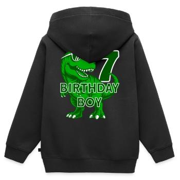 DINO 7 ANS DINOSAURE 7E ANNIVERSAIRE - Sweat Premium à capuche zippé enfant bio - noir - Dos - AI Model Kid Male (0cm)