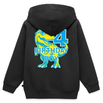 DINO 4 ANS DINOSAURE 4E ANNIVERSAIRE - Sweat Premium à capuche zippé enfant bio - noir - Dos - AI Model Kid Male (0cm)