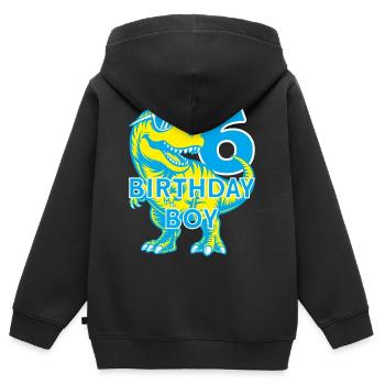 DINO 6 ANS DINOSAURE 6E ANNIVERSAIRE - Sweat Premium à capuche zippé enfant bio - noir - Dos - AI Model Kid Male (0cm)