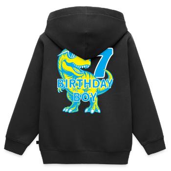 DINO 7 ANS DINOSAURE 7E ANNIVERSAIRE - Sweat Premium à capuche zippé enfant bio - noir - Dos - AI Model Kid Male (0cm)
