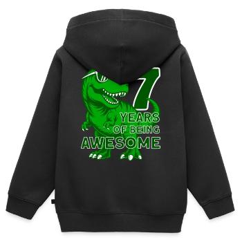 DINO 7 JAHRE DINOSAURIER 7. GEBURTSTAG - Kinder Premium Organic Zip Hoodie - Schwarz - Hinten - AI Model Kid Male (0cm)