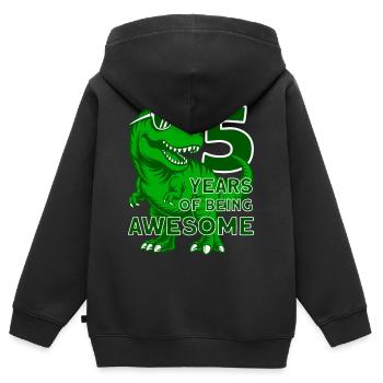 5E ANNIVERSAIRE DINOSAURE 5 ANS DINO - Sweat Premium à capuche zippé enfant bio - noir - Dos - AI Model Kid Male (0cm)