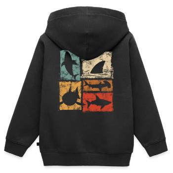 Retro Shark Perspectives Graphic - Kids Premium Organic Zip-up Hoodie - black - Back - AI Model Kid Male (0cm)