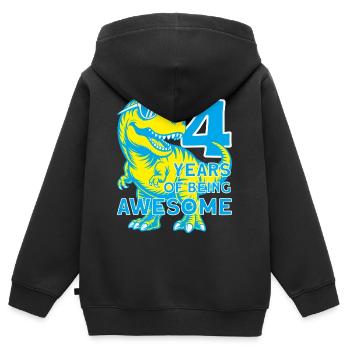 DINO 4 ANS DINOSAURE 4E ANNIVERSAIRE - Sweat Premium à capuche zippé enfant bio - noir - Dos - AI Model Kid Male (0cm)
