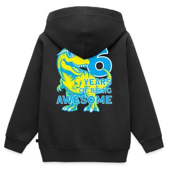 DINO 6 ANS DINOSAURE 6E ANNIVERSAIRE - Sweat Premium à capuche zippé enfant bio - noir - Dos - AI Model Kid Male (0cm)