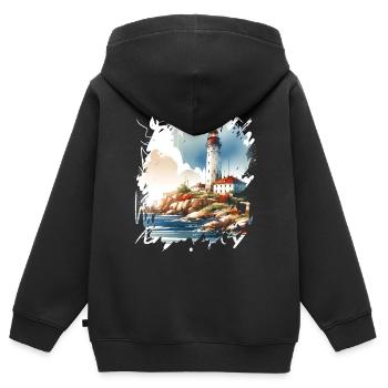 phare - Sweat Premium à capuche zippé enfant bio - noir - Dos - AI Model Kid Male (0cm)
