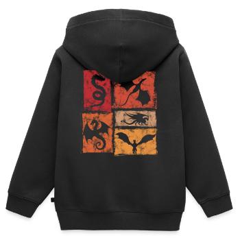 Dragons - Créatures mythiques mystiques - Rétro - Sweat Premium à capuche zippé enfant bio - noir - Dos - AI Model Kid Male (0cm)