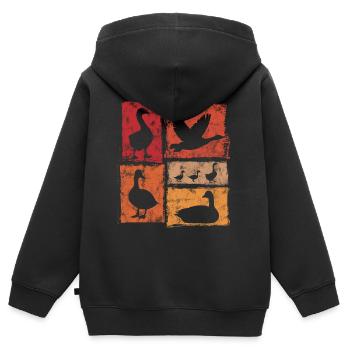 Gänse In Perspektive - Retro Bauernhof Grafik - Kinder Premium Organic Zip Hoodie - Schwarz - Hinten - AI Model Kid Male (0cm)