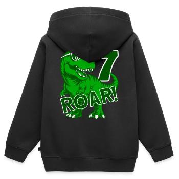 DINO 7 ANS DINOSAURE 7E ANNIVERSAIRE - Sweat Premium à capuche zippé enfant bio - noir - Dos - AI Model Kid Male (0cm)