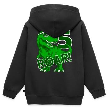 5E ANNIVERSAIRE DINOSAURE 5 ANS DINO - Sweat Premium à capuche zippé enfant bio - noir - Dos - AI Model Kid Male (0cm)