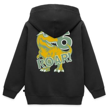 DINO 6 ANS DINOSAURE 6E ANNIVERSAIRE - Sweat Premium à capuche zippé enfant bio - noir - Dos - AI Model Kid Male (0cm)