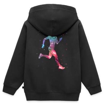 Coureur de course à pied Espace Femmes Coureuses - Sweat Premium à capuche zippé enfant bio - noir - Dos - AI Model Kid Male (0cm)
