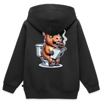 Capybara Toilette Zeitung - Kinder Premium Organic Zip Hoodie - Schwarz - Hinten - AI Model Kid Male (0cm)