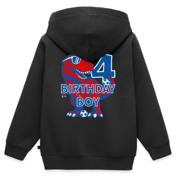 4 YEARS BIRTHDAY BOY FOOTBALL 4TH BIRTHDAY - Kids Premium Organic Zip-up Hoodie - black - Back - AI Model Kid Male (0cm)
