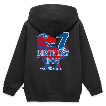 7 JAHRE BIRTHDAY BOY FUßBALL 7. GEBURTSTAG - Kinder Premium Organic Zip Hoodie - Schwarz - Hinten - AI Model Kid Male (0cm)