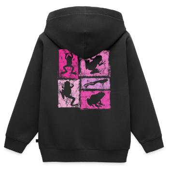 Graphique rétro de grenouille pour femmes et filles - Sweat Premium à capuche zippé enfant bio - noir - Dos - AI Model Kid Male (0cm)