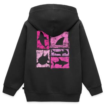 Graphisme Retro Silhouettes des Sharks - Sweat Premium à capuche zippé enfant bio - noir - Dos - AI Model Kid Male (0cm)