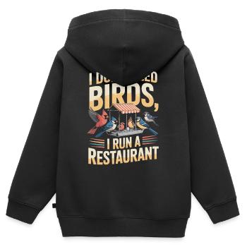 Je ne vends pas de nourriture pour oiseaux, ni de restaurant - Sweat Premium à capuche zippé enfant bio - noir - Dos - AI Model Kid Male (0cm)