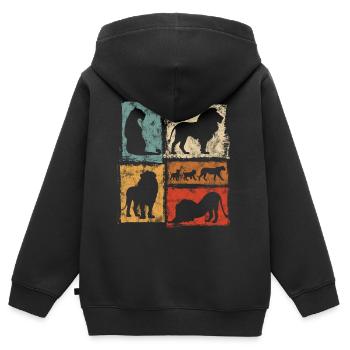 Lion Perspectives : Graphique de style rétro - Sweat Premium à capuche zippé enfant bio - noir - Dos - AI Model Kid Male (0cm)