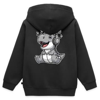 T Rex Music Listening - Kids Premium Organic Zip-up Hoodie - black - Back - AI Model Kid Male (0cm)