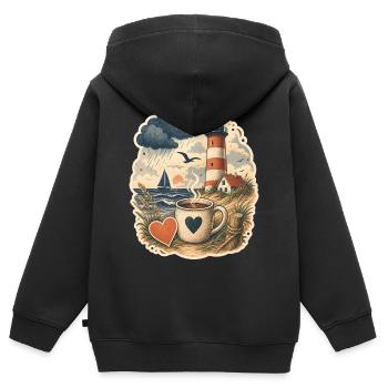Phare de la côte nord - Sweat Premium à capuche zippé enfant bio - noir - Dos - AI Model Kid Male (0cm)