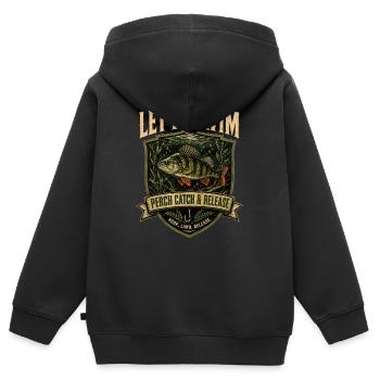 Chemise de pêcheur de pêcheur à l’achigan - Sweat Premium à capuche zippé enfant bio - noir - Dos - AI Model Kid Male (0cm)
