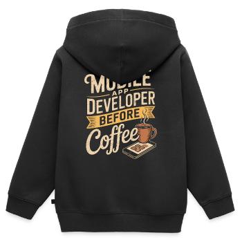 Développeur d’applications mobiles avant de coder Coffee Lover - Sweat Premium à capuche zippé enfant bio - noir - Dos - AI Model Kid Male (0cm)