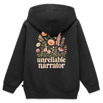 Unzuverlässiger Erzähler, Buchliebhaber, Autor - Kinder Premium Organic Zip Hoodie - Schwarz - Hinten - AI Model Kid Male (0cm)