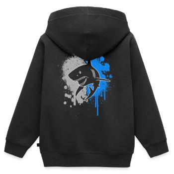 Requins Requins Éclaboussures de couleur Hommes enfants Garçons Requin - Sweat Premium à capuche zippé enfant bio - noir - Dos - AI Model Kid Male (0cm)