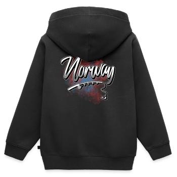 Norwegen Angelrute - Kinder Premium Organic Zip Hoodie - Schwarz - Hinten - AI Model Kid Male (0cm)