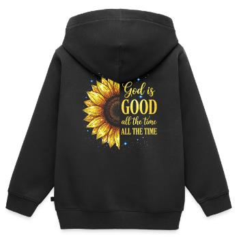 Gott ist immer gut Christ - Kinder Premium Organic Zip Hoodie - Schwarz - Hinten - AI Model Kid Male (0cm)
